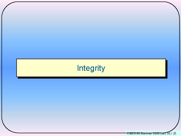 Integrity CSE 3180 Summer 2005 Lect 06 / 25 