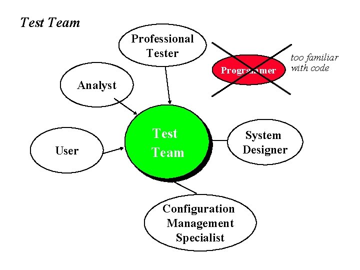 Test Team Professional Tester Programmer Analyst User Test Team Configuration Management Specialist System Designer
