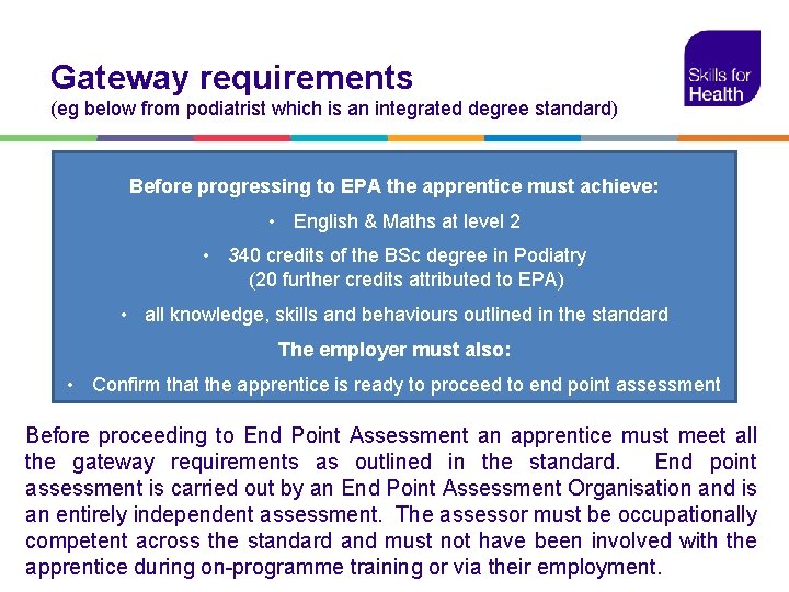 Gateway requirements (eg below from podiatrist which is an integrated degree standard) Before progressing
