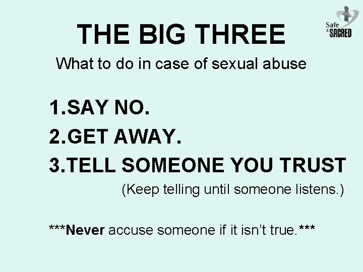 THE BIG THREE What to do in case of sexual abuse 1. SAY NO.