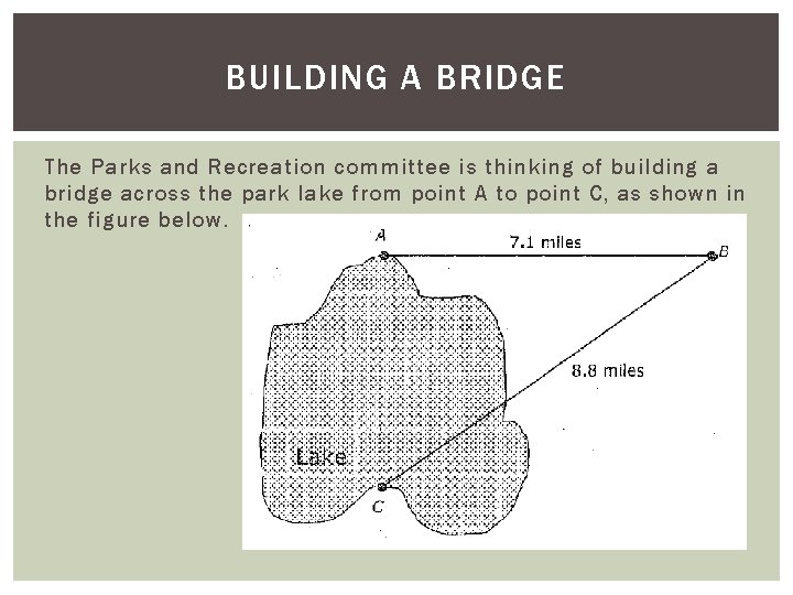 BUILDING A BRIDGE The Parks and Recreation committee is thinking of building a bridge