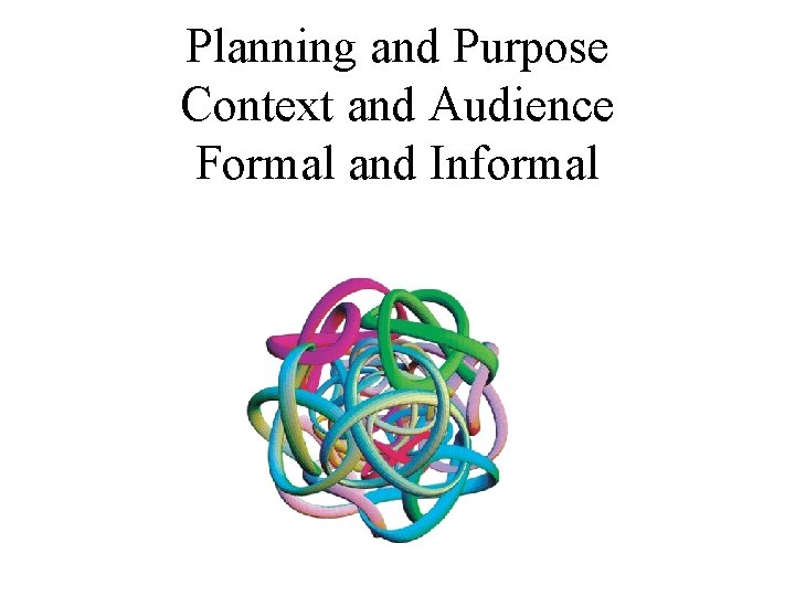 Planning and Purpose Context and Audience Formal and Informal 
