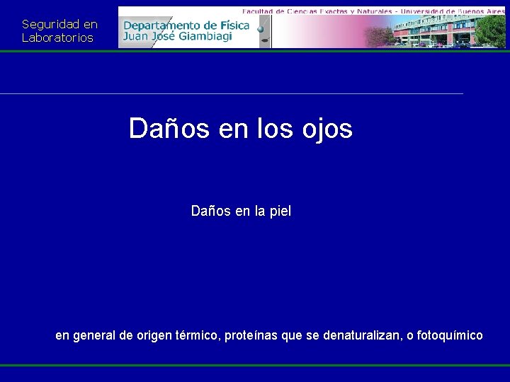 Seguridad en Laboratorios Daños en los ojos Daños en la piel en general de