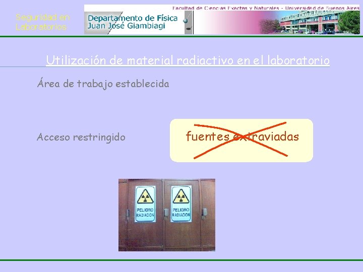 Seguridad en Laboratorios Utilización de material radiactivo en el laboratorio Área de trabajo establecida