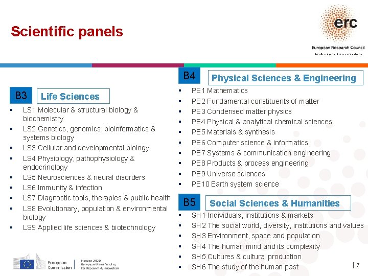 Scientific panels Established by the European Commission B 4 Physical Sciences & Engineering B