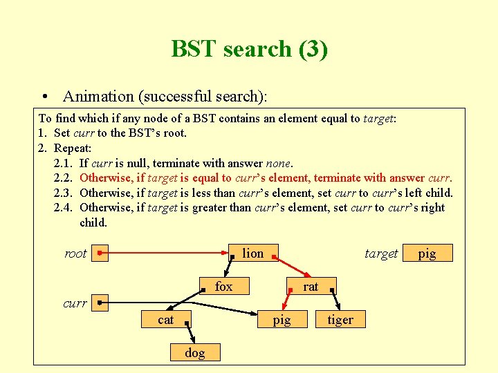 BST search (3) • Animation (successful search): To find which if any node of