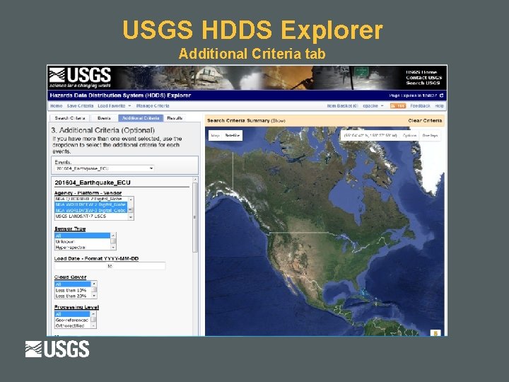 USGS HDDS Explorer Additional Criteria tab 