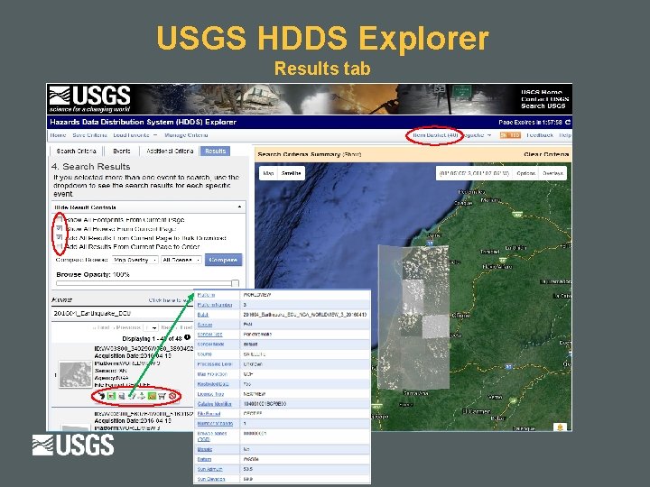 USGS HDDS Explorer Results tab 