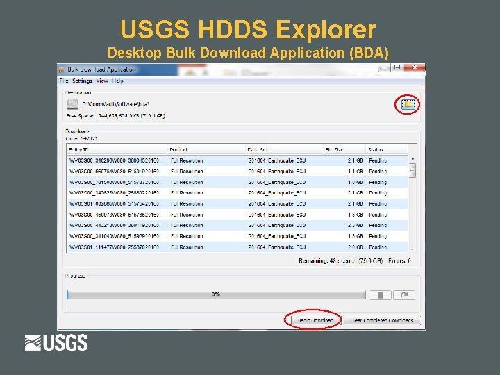 USGS HDDS Explorer Desktop Bulk Download Application (BDA) 