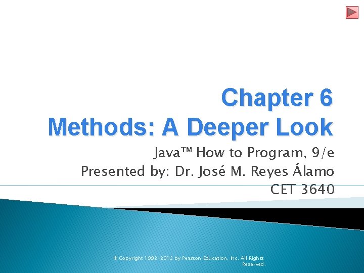 Chapter 6 Methods: A Deeper Look Java™ How to Program, 9/e Presented by: Dr. Chapter 6 Methods: A Deeper Look Java™ How to Program, 9/e Presented by: Dr.