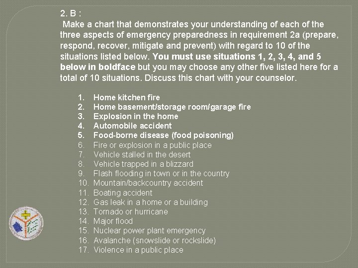 2. B : Make a chart that demonstrates your understanding of each of the