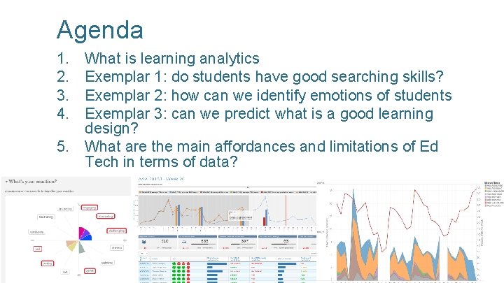 Agenda 1. 2. 3. 4. What is learning analytics Exemplar 1: do students have