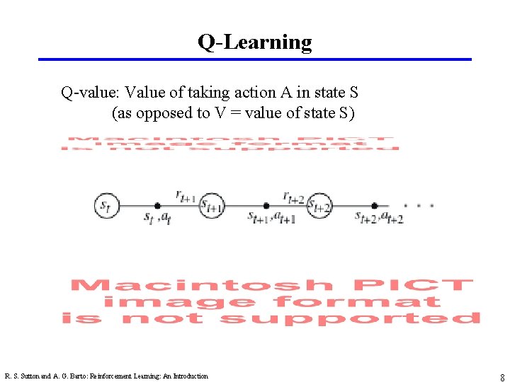 Q-Learning Q-value: Value of taking action A in state S (as opposed to V