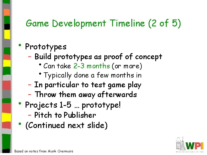 Game Development Timeline (2 of 5) • Prototypes – Build prototypes as proof of