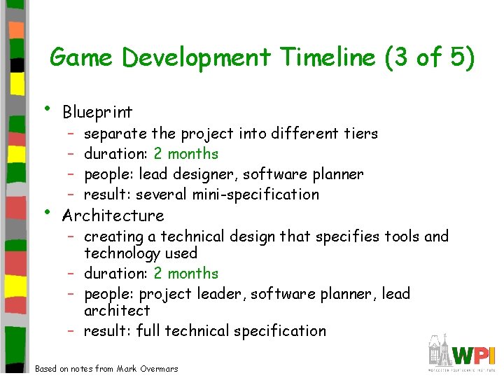 Game Development Timeline (3 of 5) • Blueprint • Architecture – – separate the Game Development Timeline (3 of 5) • Blueprint • Architecture – – separate the