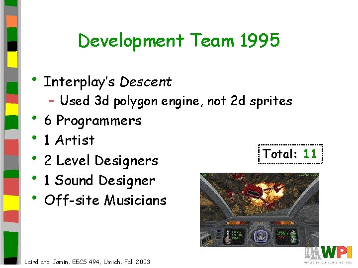 Development Team 1995 • Interplay’s Descent – Used 3 d polygon engine, not 2