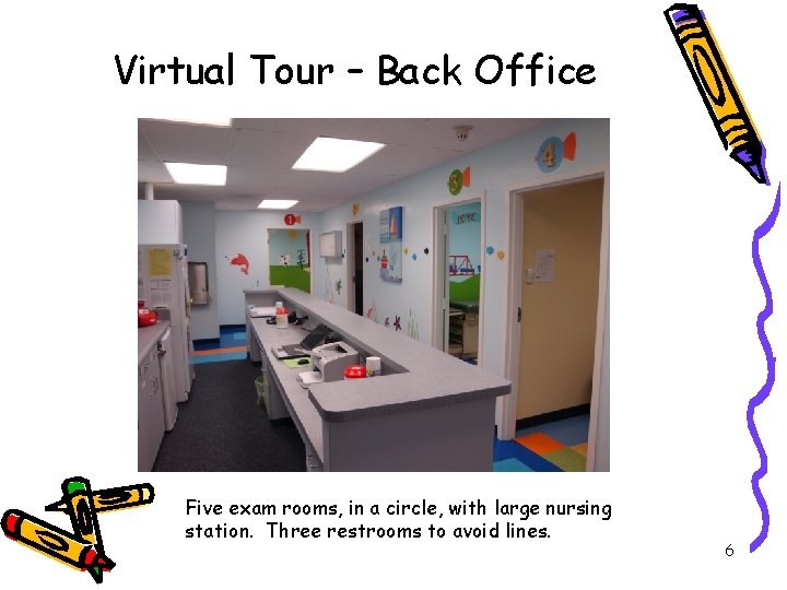 Virtual Tour – Back Office Five exam rooms, in a circle, with large nursing