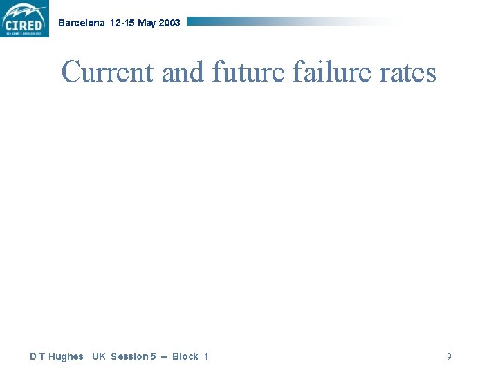 Barcelona 12 -15 May 2003 Current and future failure rates D T Hughes UK