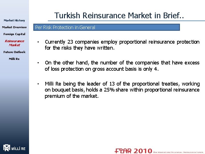 Turkish Reinsurance Market in Brief. . Market History Market Overview Per Risk Protection in