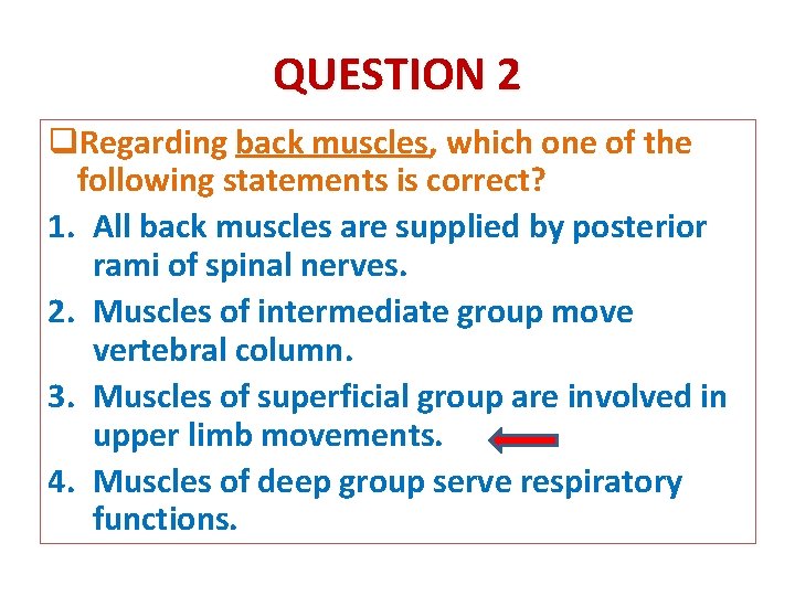 QUESTION 2 q. Regarding back muscles, which one of the following statements is correct?