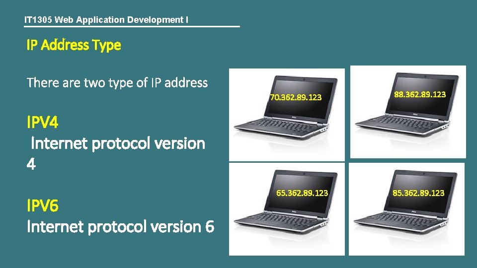 IT 1305 Web Application Development I IP Address Type There are two type of