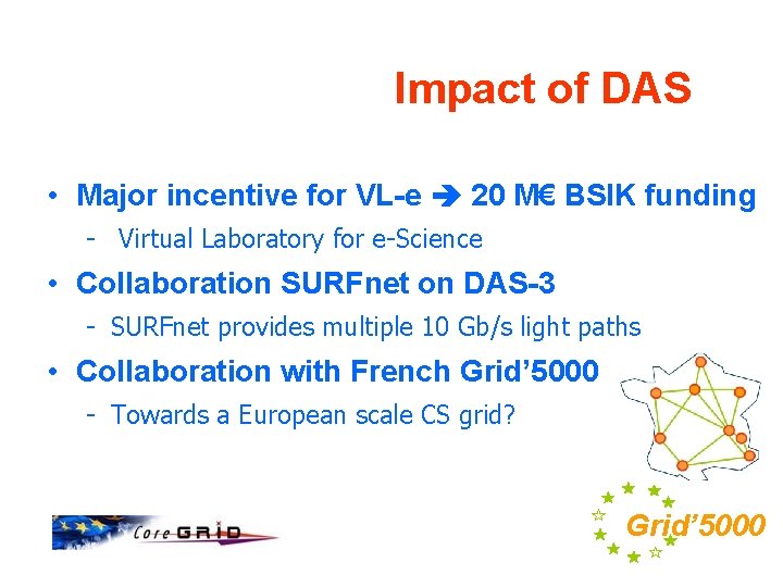 Impact of DAS • Major incentive for VL-e 20 M€ BSIK funding - Virtual