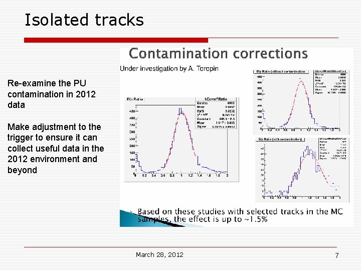 Isolated tracks Re-examine the PU contamination in 2012 data Make adjustment to the trigger