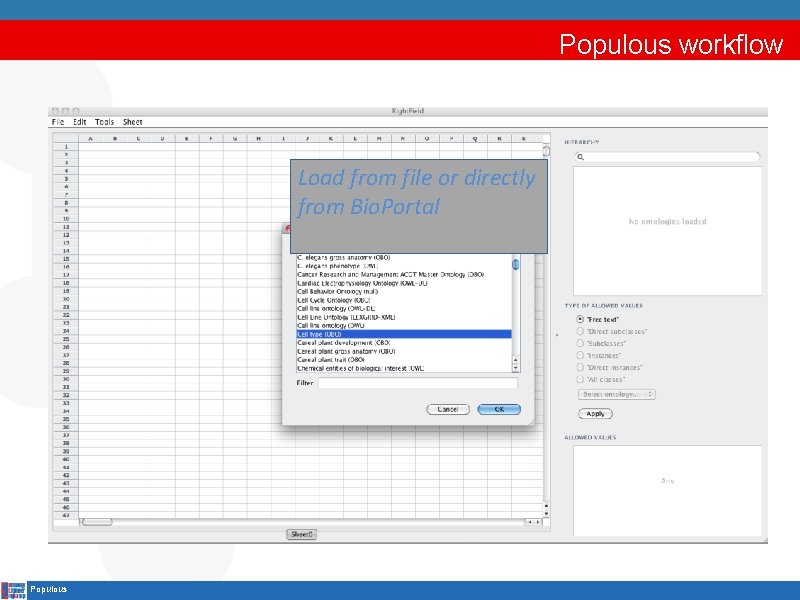 Populous workflow Load from file or directly from Bio. Portal Populous 