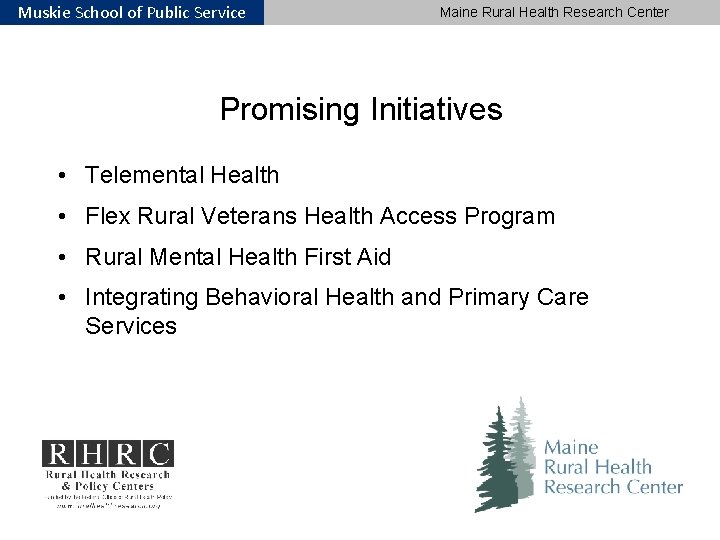 Muskie School of Public Service Maine Rural Health Research Center Promising Initiatives • Telemental