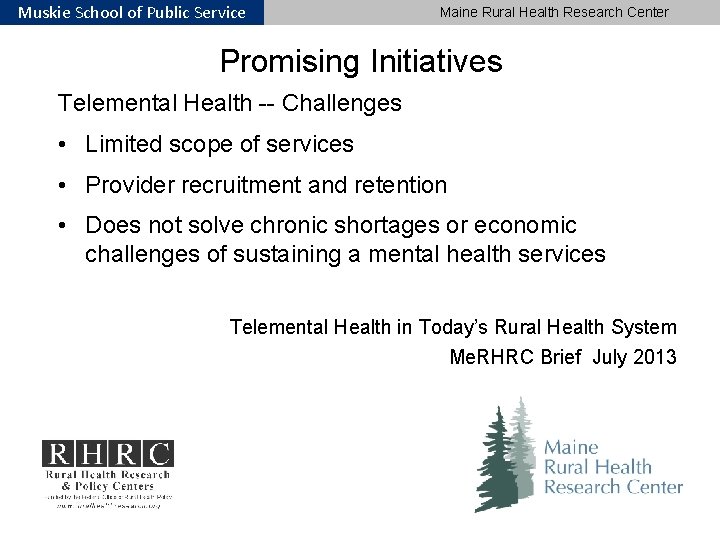 Muskie School of Public Service Maine Rural Health Research Center Promising Initiatives Telemental Health