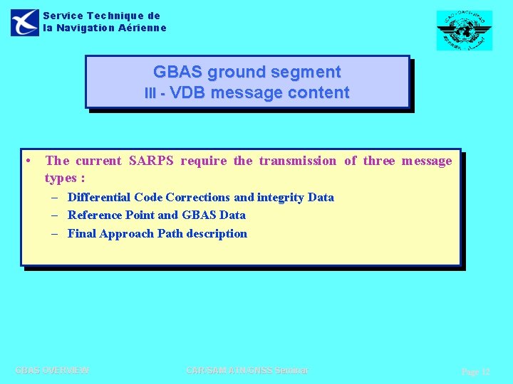 Service Technique de la Navigation Aérienne GBAS ground segment III - VDB message content