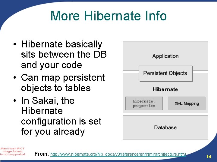 More Hibernate Info • Hibernate basically sits between the DB and your code •