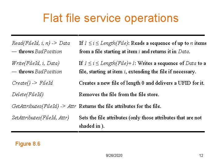 Flat file service operations Read(File. Id, i, n) -> Data If 1 ≤ i