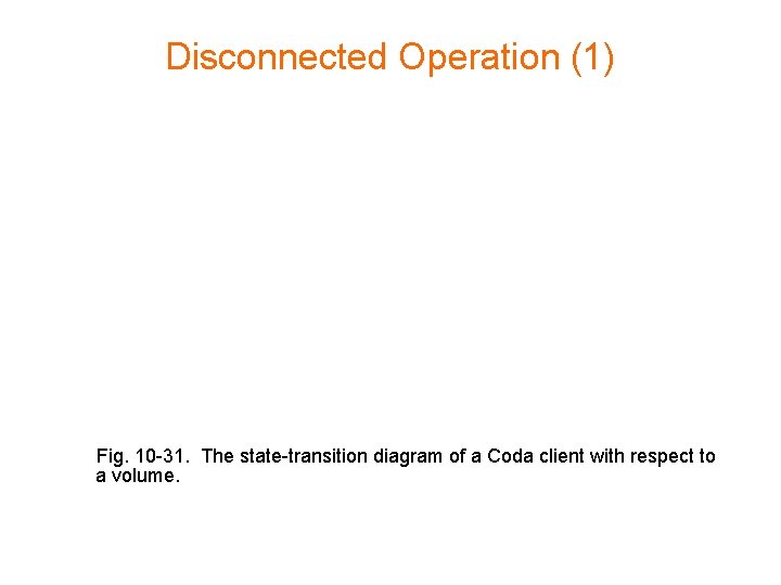 Disconnected Operation (1) Fig. 10 -31. The state-transition diagram of a Coda client with Disconnected Operation (1) Fig. 10 -31. The state-transition diagram of a Coda client with