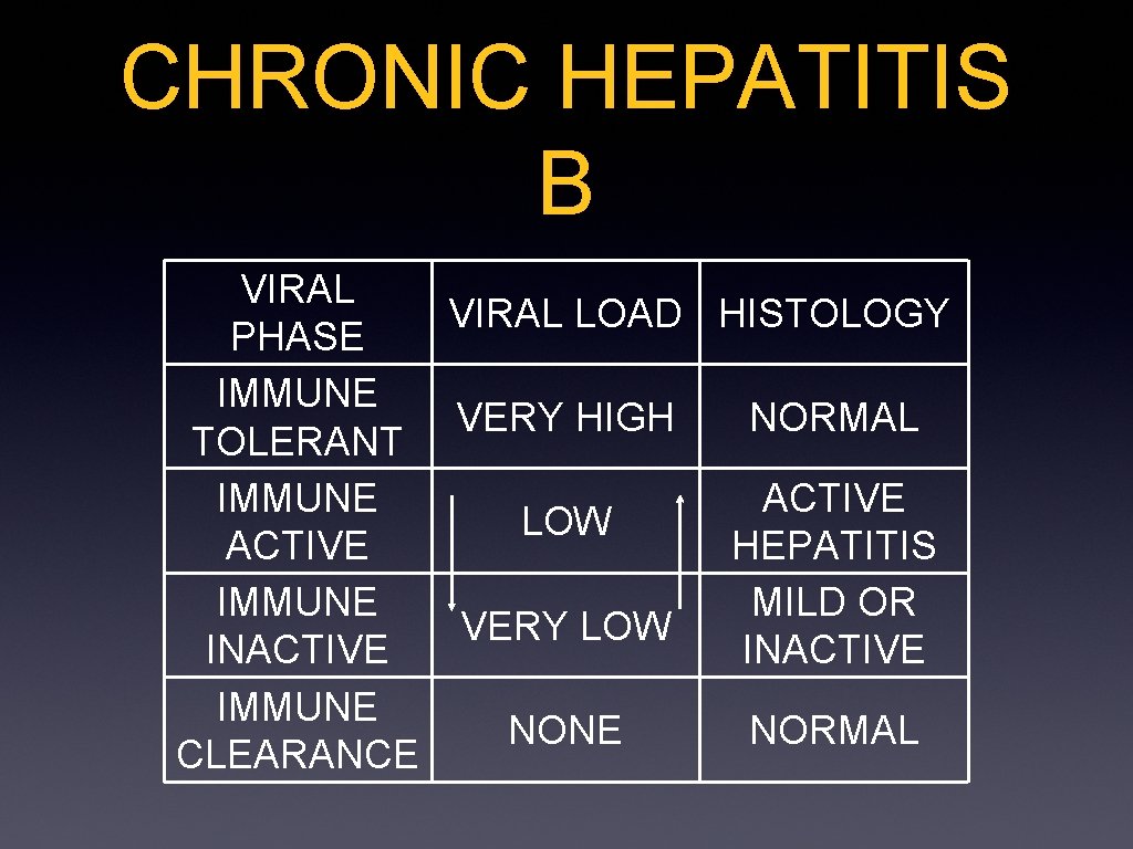 CHRONIC HEPATITIS B VIRAL LOAD HISTOLOGY PHASE IMMUNE VERY HIGH NORMAL TOLERANT IMMUNE ACTIVE