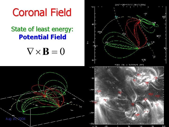 Coronal Field State of least energy: Potential Field Aug 16, 2004 