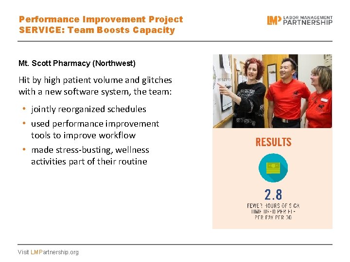 Performance Improvement Project SERVICE: Team Boosts Capacity Mt. Scott Pharmacy (Northwest) Hit by high