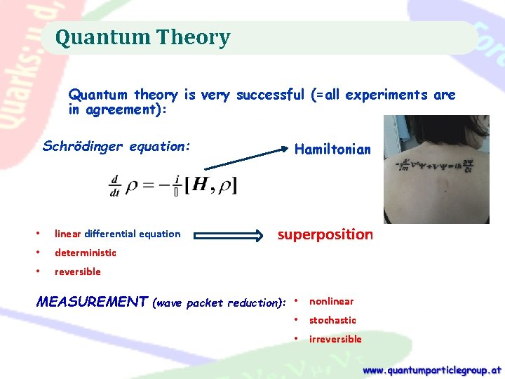 Quantum Theory Quantum theory is very successful (=all experiments are in agreement): Schrödinger equation: