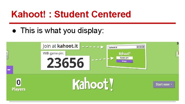 Kahoot! : Student Centered ● This is what you display: 