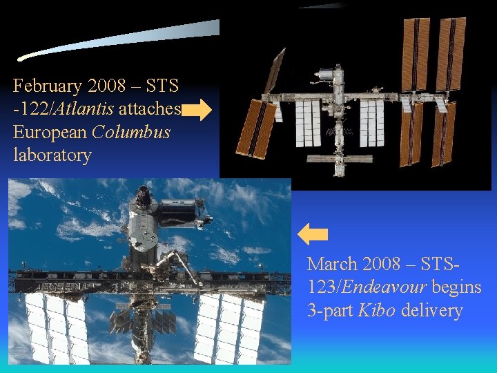 February 2008 – STS -122/Atlantis attaches European Columbus laboratory March 2008 – STS 123/Endeavour