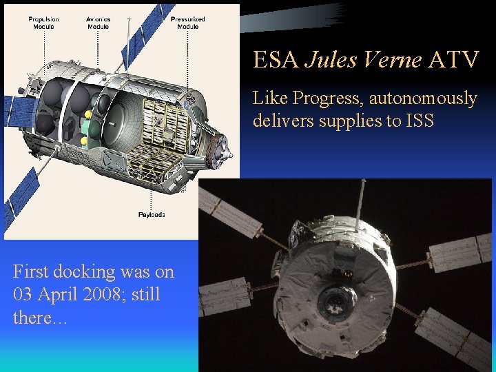 ESA Jules Verne ATV Like Progress, autonomously delivers supplies to ISS First docking was