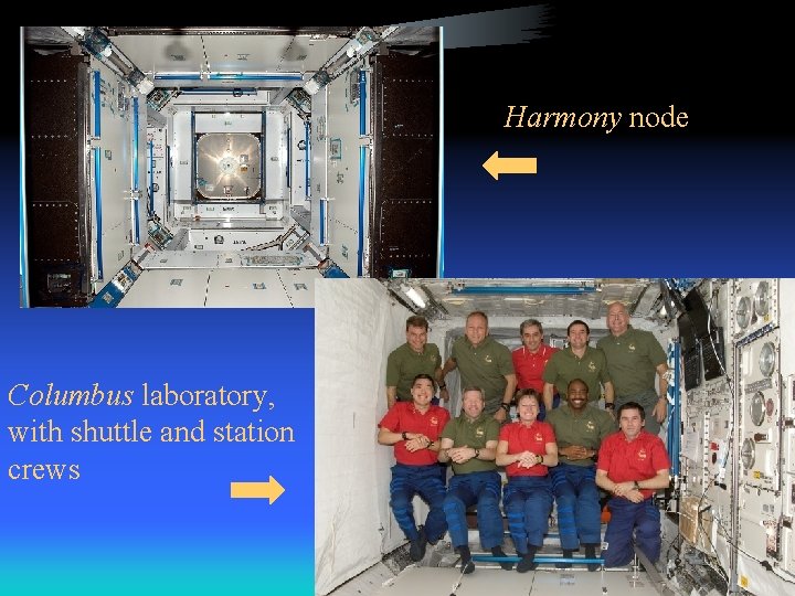 Harmony node Columbus laboratory, with shuttle and station crews 