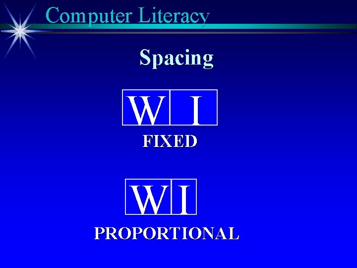 Computer Literacy Spacing W I FIXED WI PROPORTIONAL 