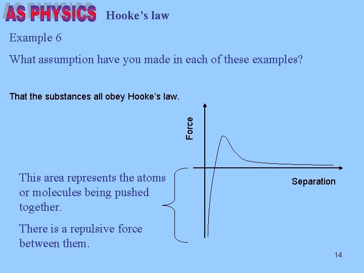 Hooke’s law Example 6 What assumption have you made in each of these examples?