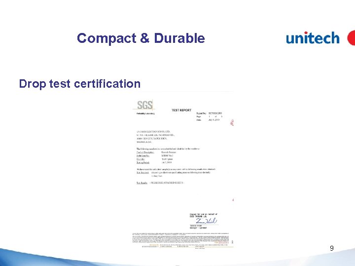 Compact & Durable Drop test certification 9 