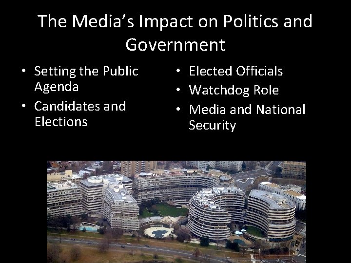 The Media’s Impact on Politics and Government • Setting the Public Agenda • Candidates