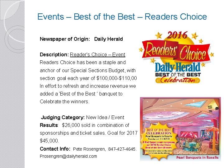 Events – Best of the Best – Readers Choice Newspaper of Origin: Daily Herald