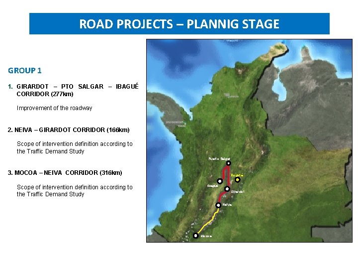 PROJECTS UNDER STRUCTURING ROAD PROJECTS – PLANNIG STAGE GROUP 1 1. GIRARDOT – PTO