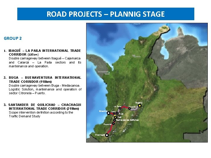 PROJECTS UNDER STRUCTURING ROAD PROJECTS – PLANNIG STAGE GROUP 2 1. IBAGUÉ – LA