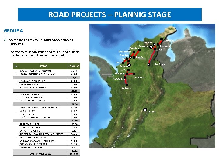 PROJECTS UNDER STRUCTURING ROAD PROJECTS – PLANNIG STAGE GROUP 4 1. COMPREHENSIVE MAINTENANCE CORRIDORS